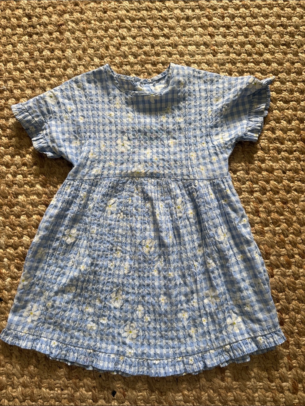 Zara Light Blue Gingham Floral Kids Dress